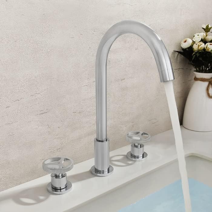 Kranen, Wastafelmengkraan, Wastafelkraan, Geborsteld En Kleur Split Dubbele Handgreep Badkamer Wastafel Driegats Kraan, Warm En Koud Water Kraan Voor Badkamer Keuken/Chroom