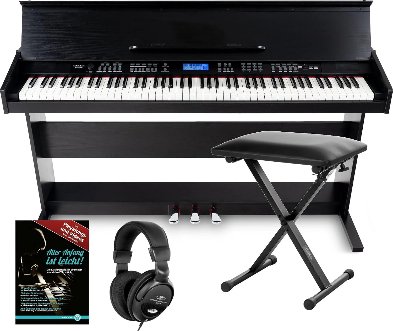 FunKey DP-88 II digitale piano zwart set met Economy keyboardbank, koptelefoon en pianomethode