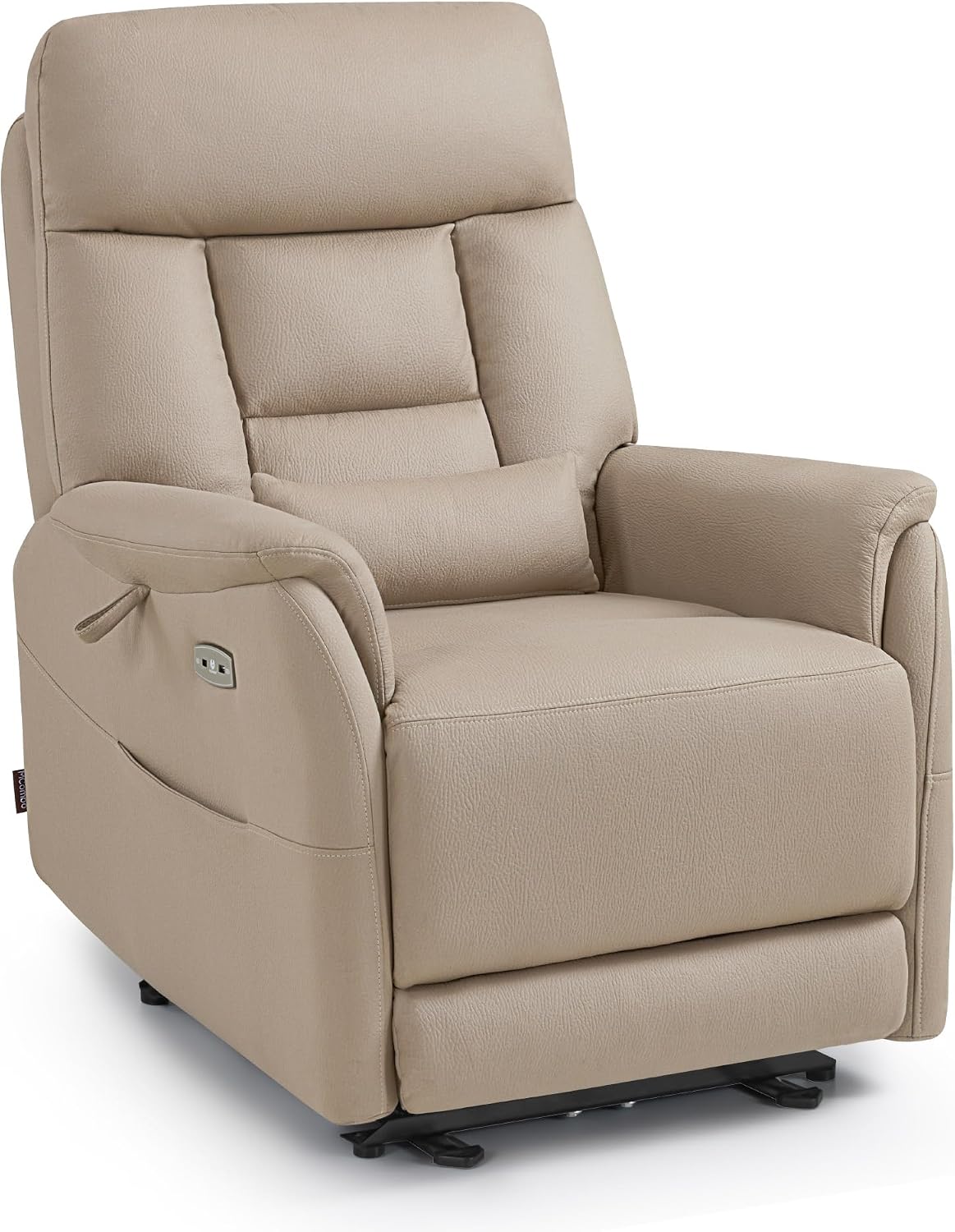 M MCombo Elektrische Verstelbare Relaxstoel, TV-stoel op 3 cm van de Muur, Relaxstoel Massagestoel met Ligfunctie, USB  Type-C Poorten en Lendenkussen, Woonkamer, 7063 (donkergrijs)(beige-bruin)